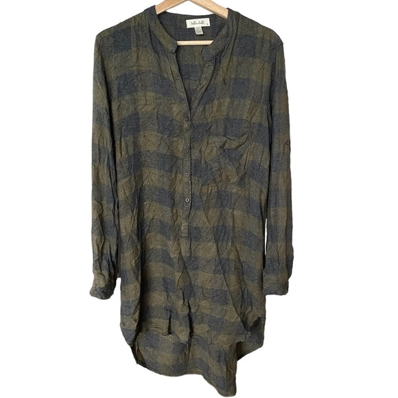 Bella Dahl Revolve Flannel Plaid Button Down Long Sleeve Dress Green Small - Picture 1 of 9